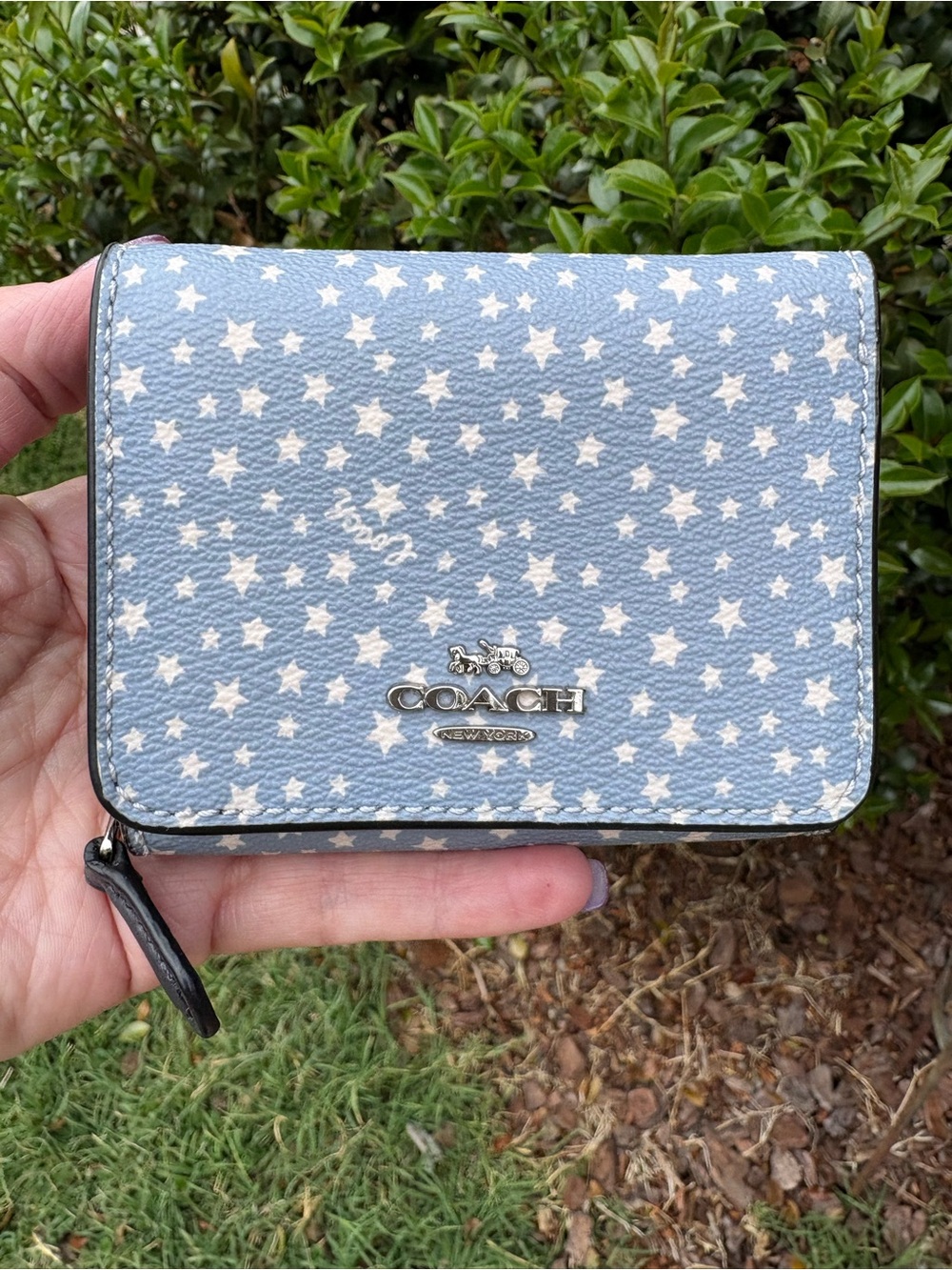 Coach Ditzy Star Multi Blue Trifold Wallet EUC